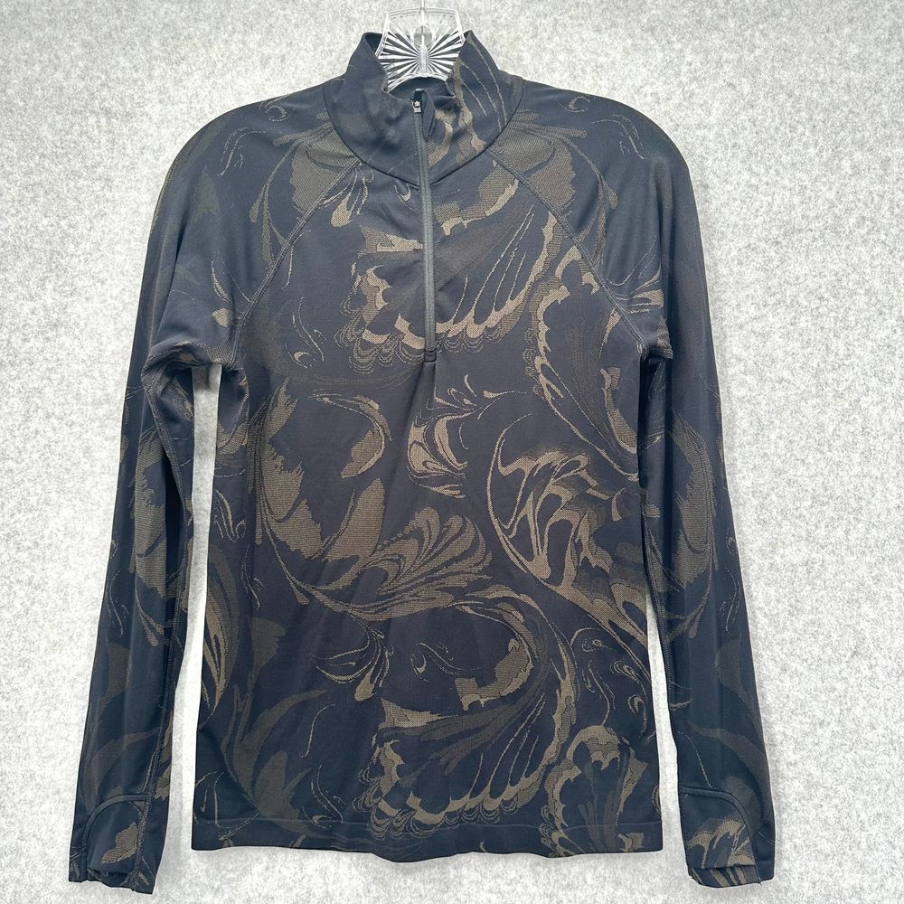 Athleta Momentum Seamless 1/2 Zip Pullover Black Paisley Size Small